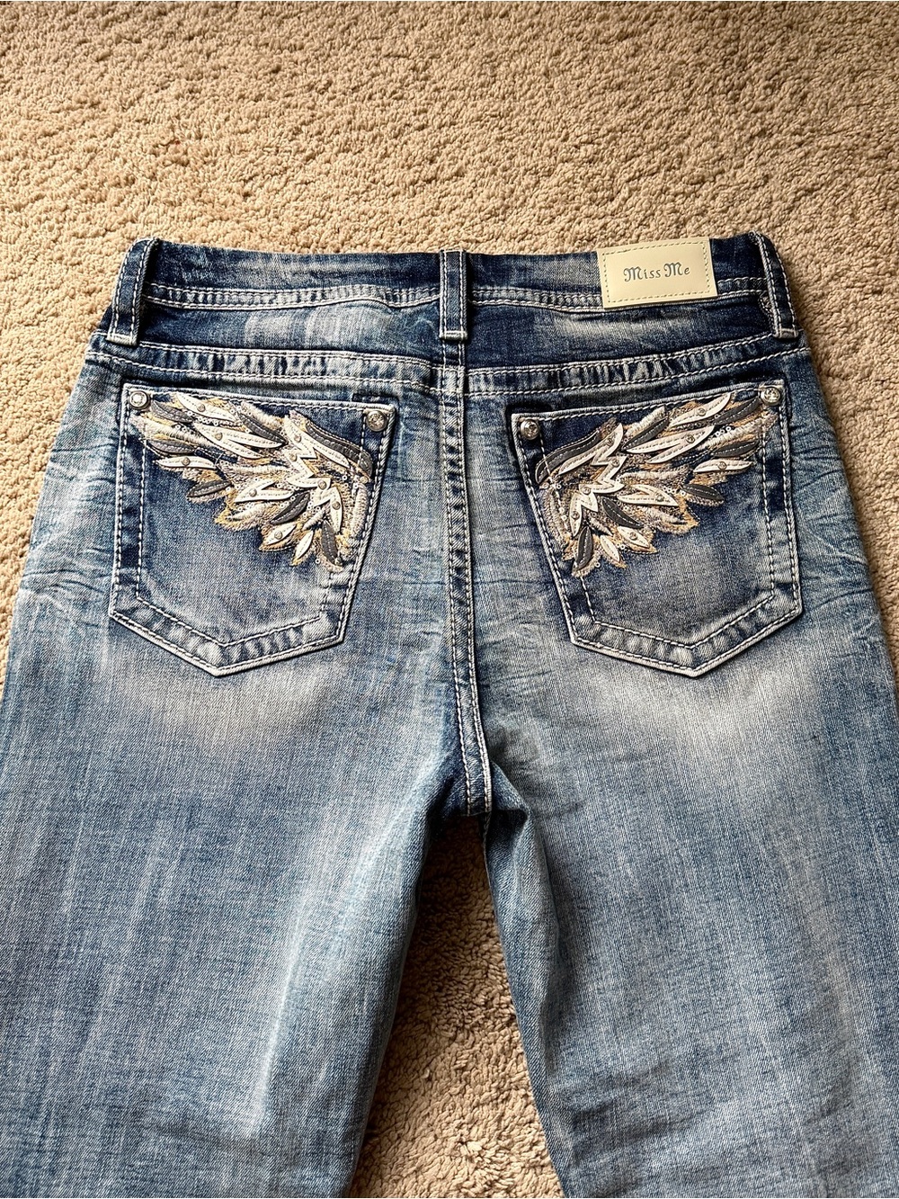 Womens Miss Me Jeans Size 29 Skinny Embellished Y2K Rhinestone Angel blue - Picture 8 of 10